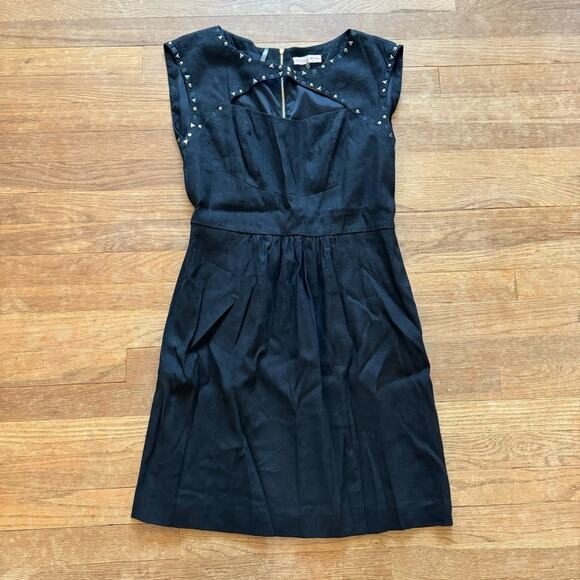 Rebecca Taylor black linen blend knee length studded shift dress size 6
 b28 - Picture 1 of 7